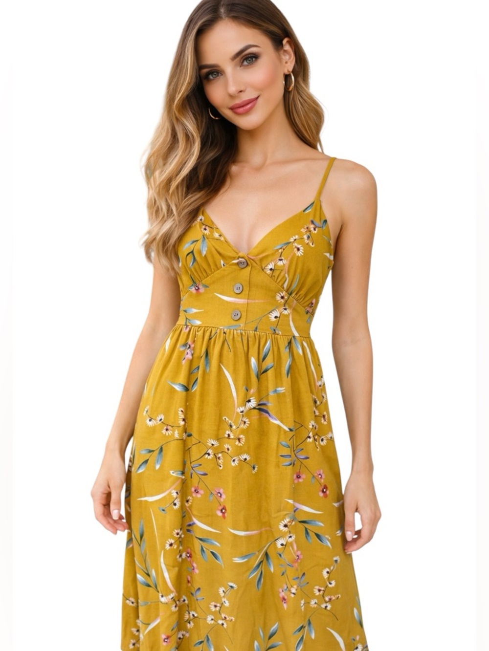 One‎ Clothing LA Mustard Floral Dress Small Boho Summer Fit Flare Mini